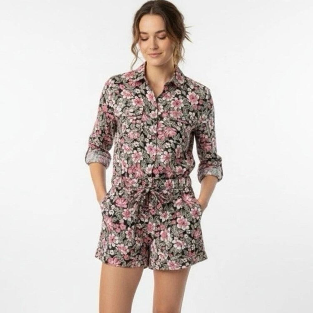 Outerknown Hawaiian Floral Print Linen Blend Shortall Romper Women’s XS NEW